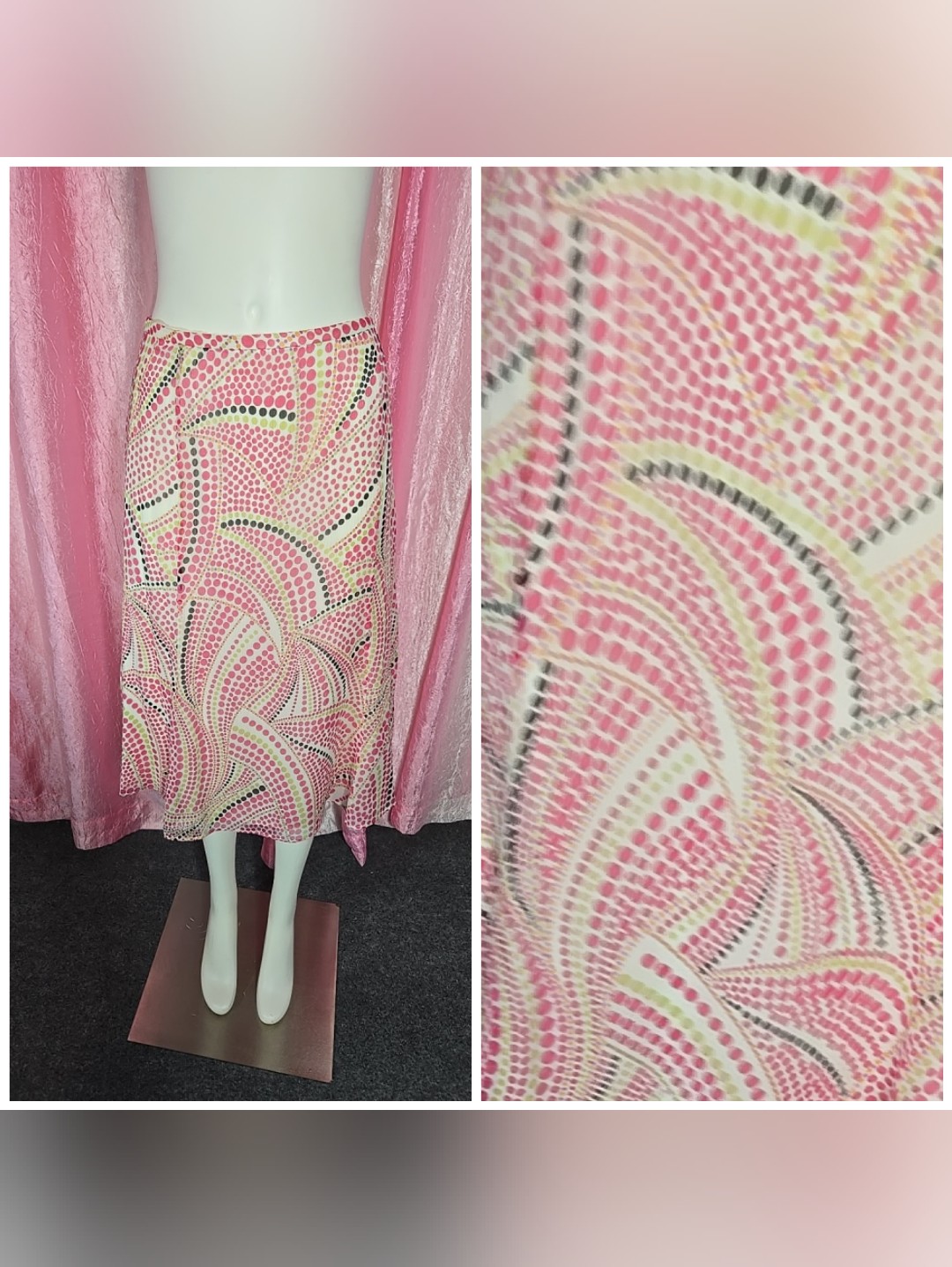 Talbots 100% Pure Silk Pink Abstract Polka Dot Swirl Lined Skirt Size 10